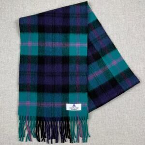 House of Scotland Lambswool Tartan Fringe Scarf Teal Pink Purple Black Plaid